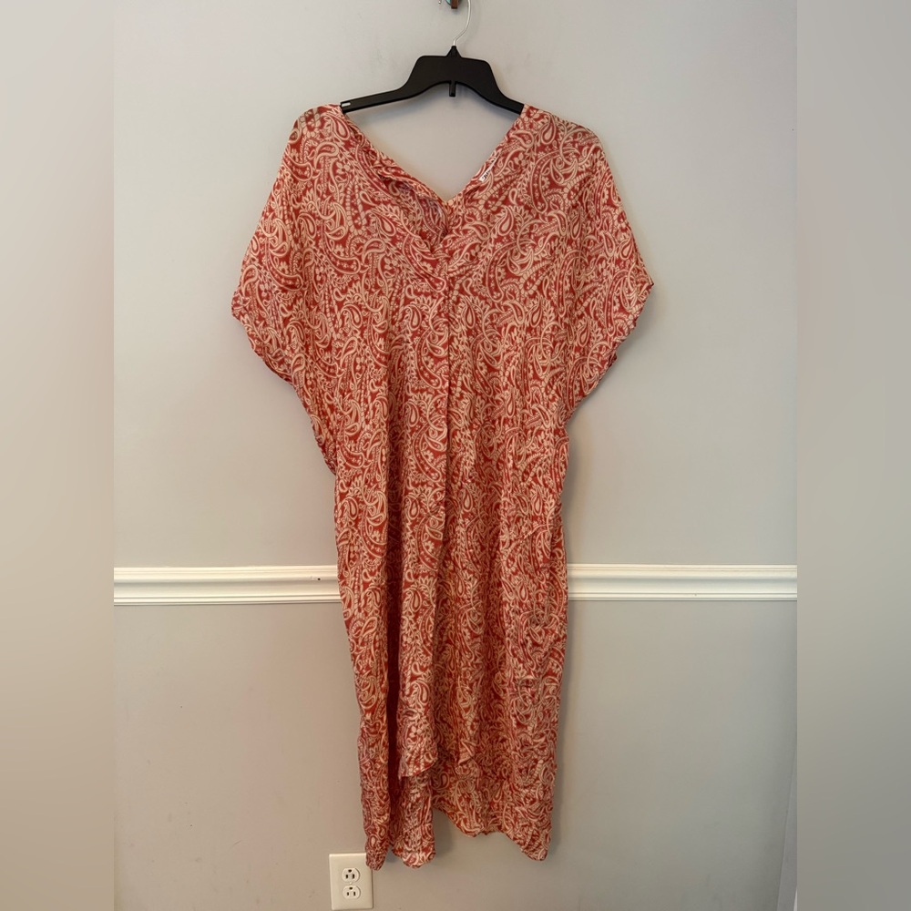 Zara terracotta color PRINTED TUNIC DRESS KAFTAN swim cover dress. M